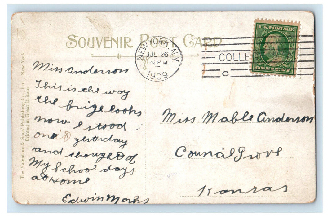 1909 Sleepy Hollow Bridge, Tarrytown, New York NY Posted Antique Postcard