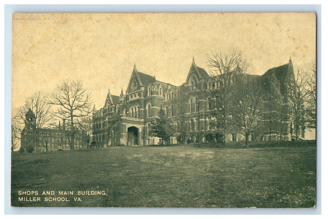 c1910 Shops Main Building Miller School Campus Virginia Charlottesville Postcard