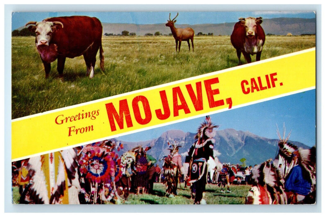 Greetings From Mojave California CA, Animals And Festival Split View Postcard