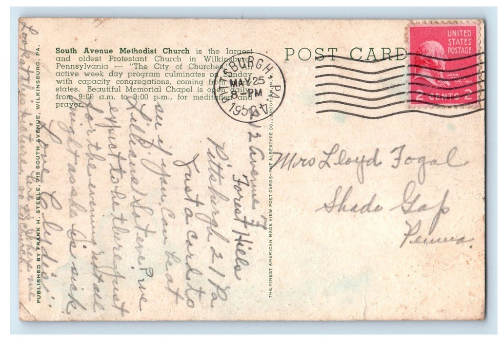 1952 South Avenue Methodist Church Wilkinsburg Pennsylvania PA Vintage Postcard
