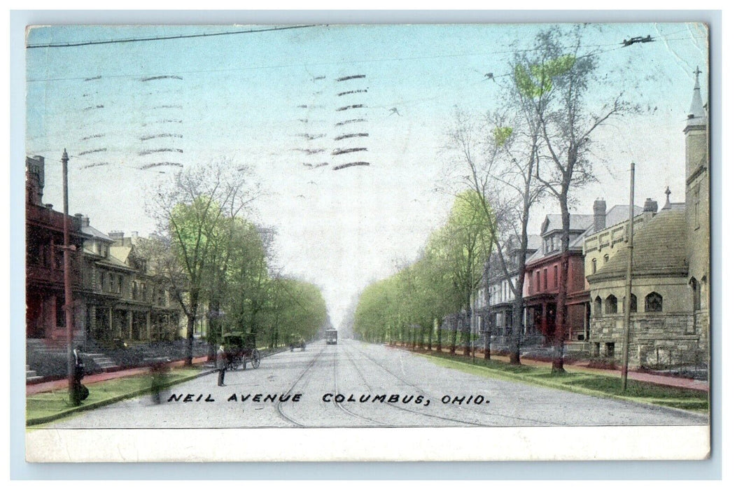 1911 Neil Avenue Street View Trolley Columbus Ohio OH Posted Antique Postcard