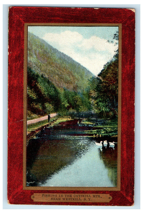1909 Fishing in the Catskill Mountains Near Westkill NY Posted Postcard