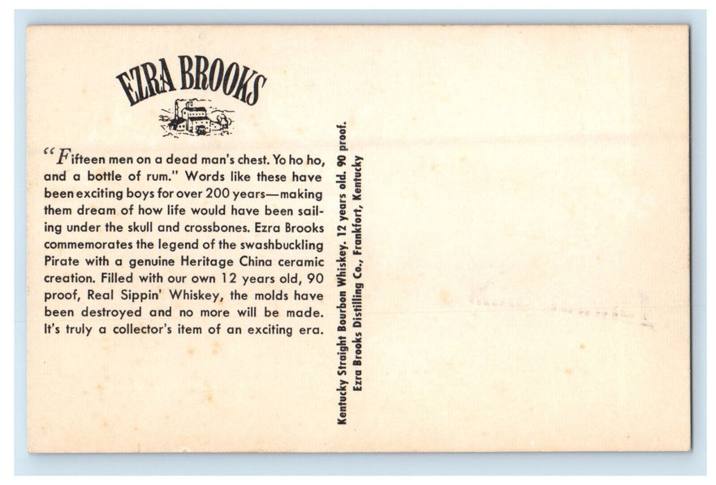 c1950s Legend of Swashbuckling Pirate Ezra Brooks Vintage Unposted Postcard