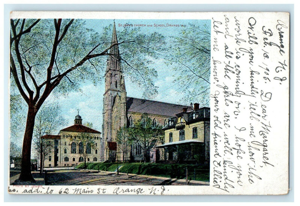 1906 St. John's Church And School Orange New Jersey NJ Antique Postcard