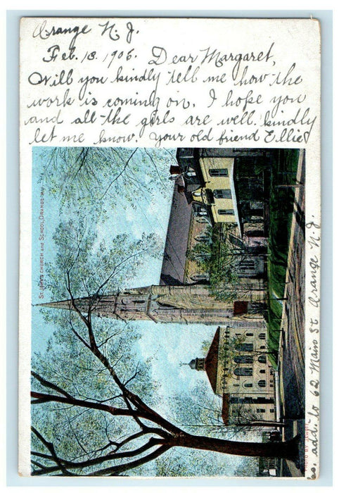 1906 St. John's Church And School Orange New Jersey NJ Antique Postcard