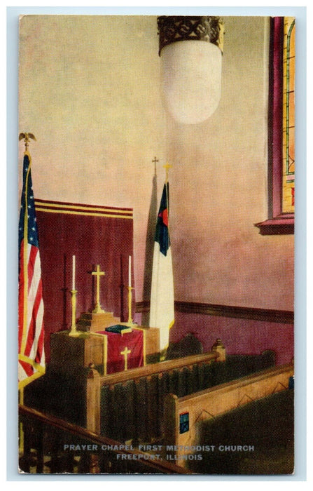 Freeport IL, Prayer Chapel First Methodist Church Interior View Postcard