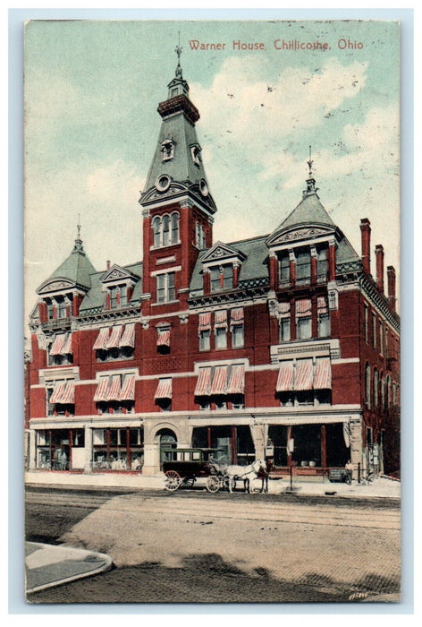 1911 Street View Of Warner House Horse Carriage Chillicothe Ohio OH Postcard