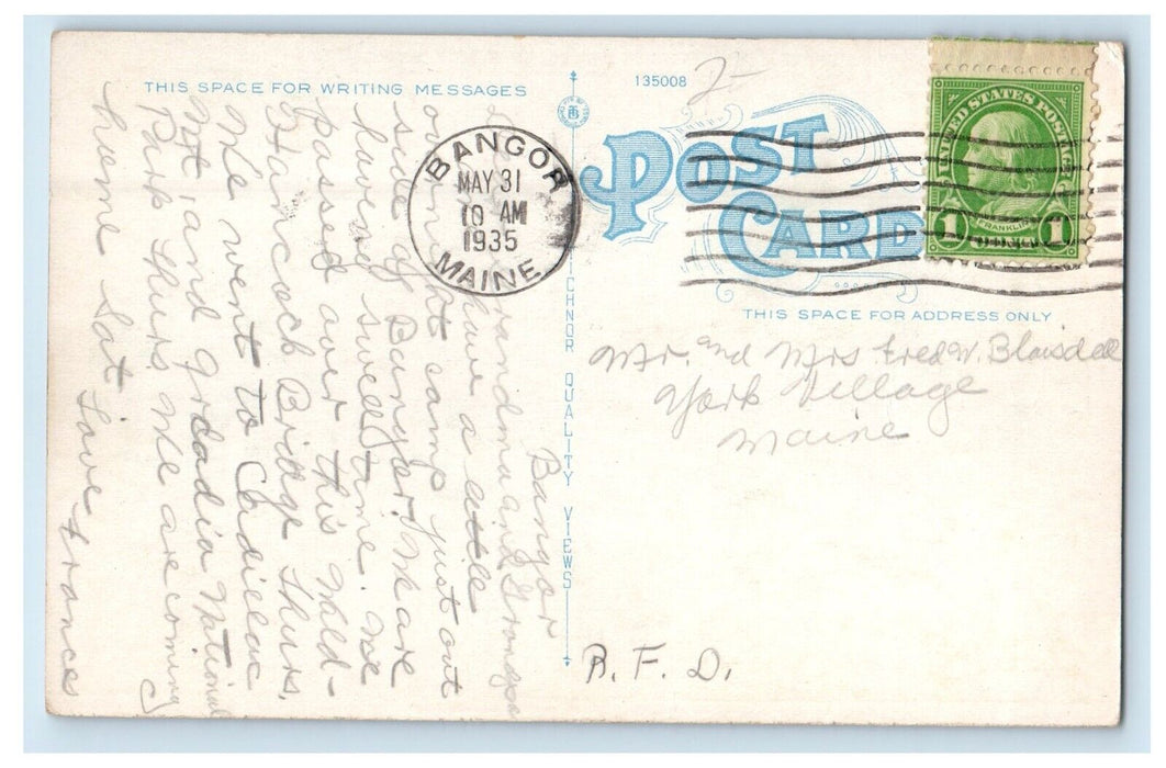 1935 Boston Boat Passing Under Waldo Hancock Bridge Bucksport Maine ME Postcard