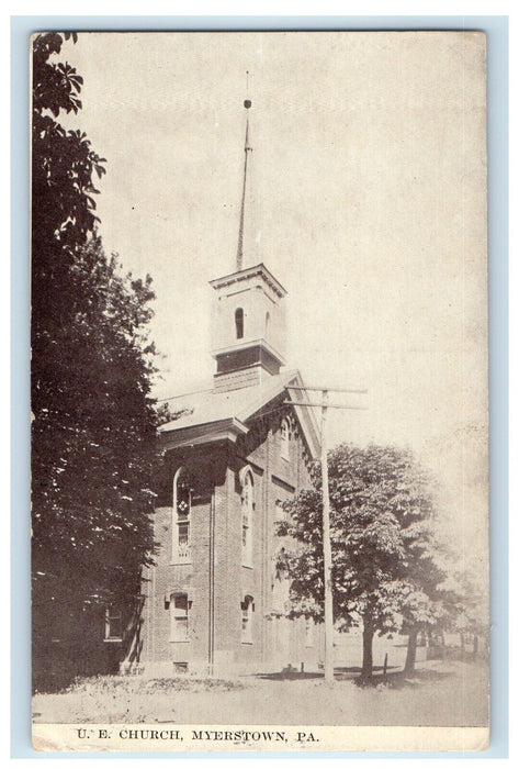 1914 View Of U. E. Church Myerstown Pennsylvania PA Posted Antique Postcard