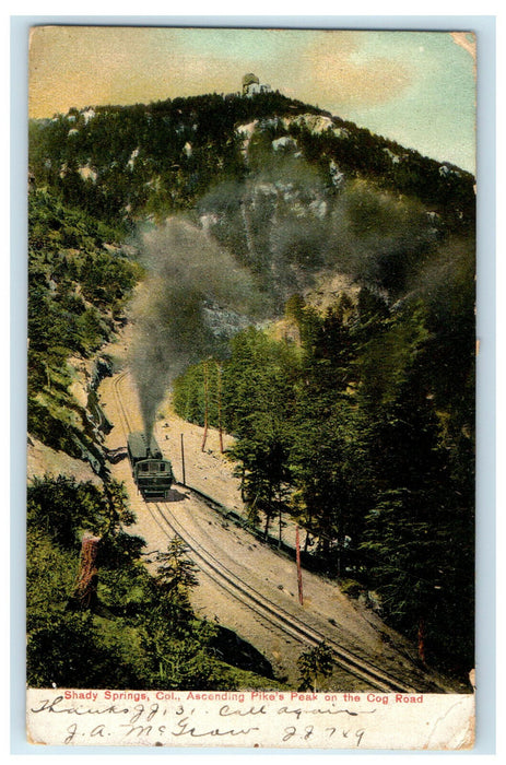 1906 Pikes Peak on Cog Road, Train Scene Shady Springs Colorado CO Postcard