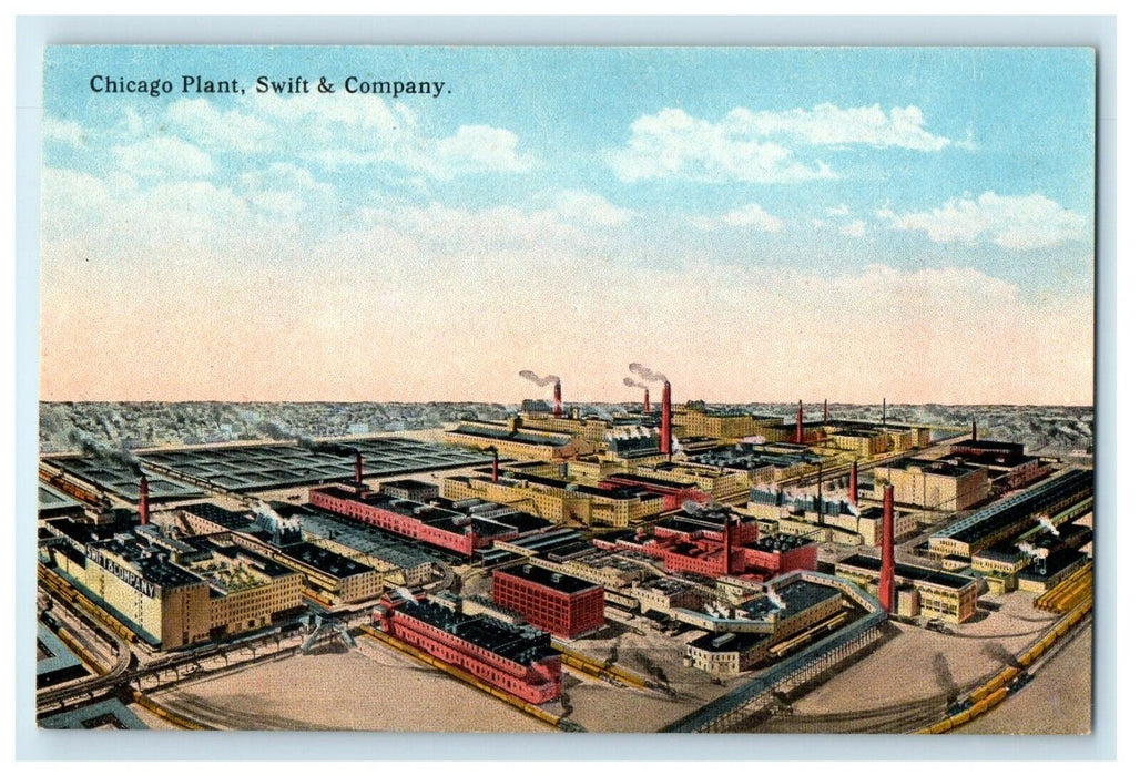 Bird's Eye View Of Chicago Plant Swift Company Illinois IL Antique Postcard
