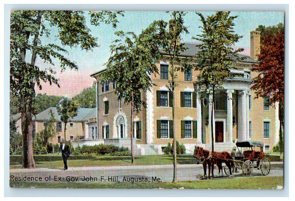 c1910 Residence of Ex Gov John F Hill, Augusta Maine ME Antique Postcard
