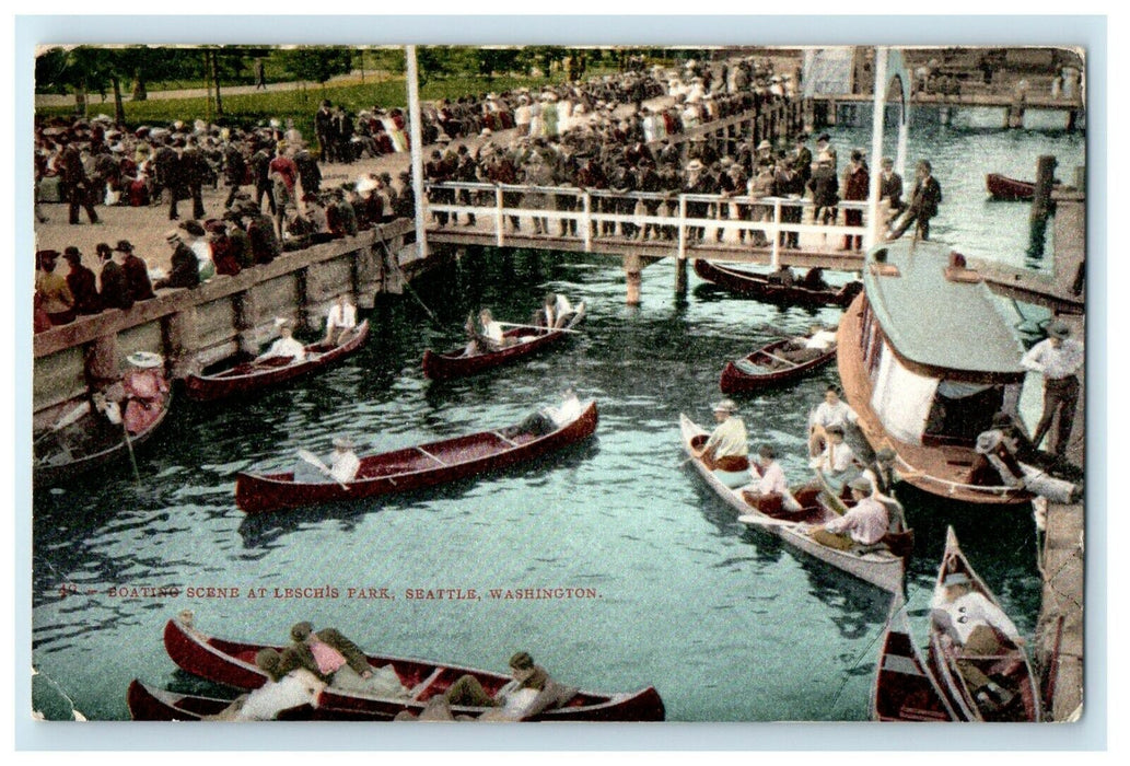 1907 View Of Boating Scene At Leschis Park Seattle Washington WA Postcard