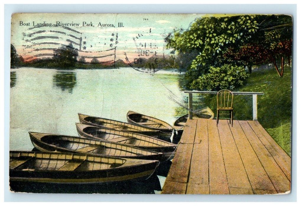 1910 Boat Landing Riverview Park Aurora Illinois IL Posted Antique Postcard