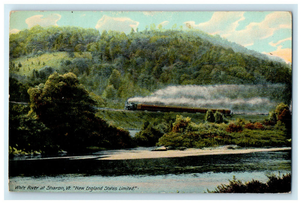 1912 "New England States Limited" Train Scene at Sharon Vermont VT Postcard