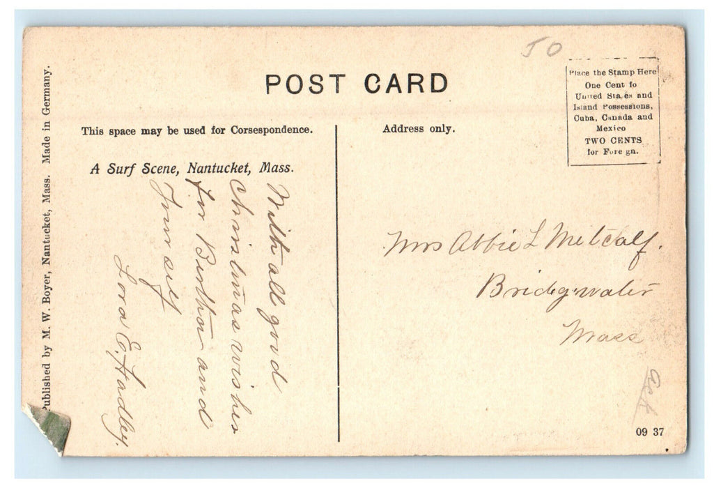 c1910s A Surf Scene Nuntucket Massachusetts MA Antique Posted Postcard