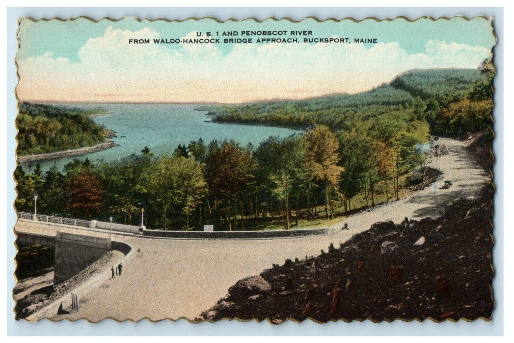 Penobscot River From Waldo Hancock Bridge Approach Bucksport Maine ME Postcard