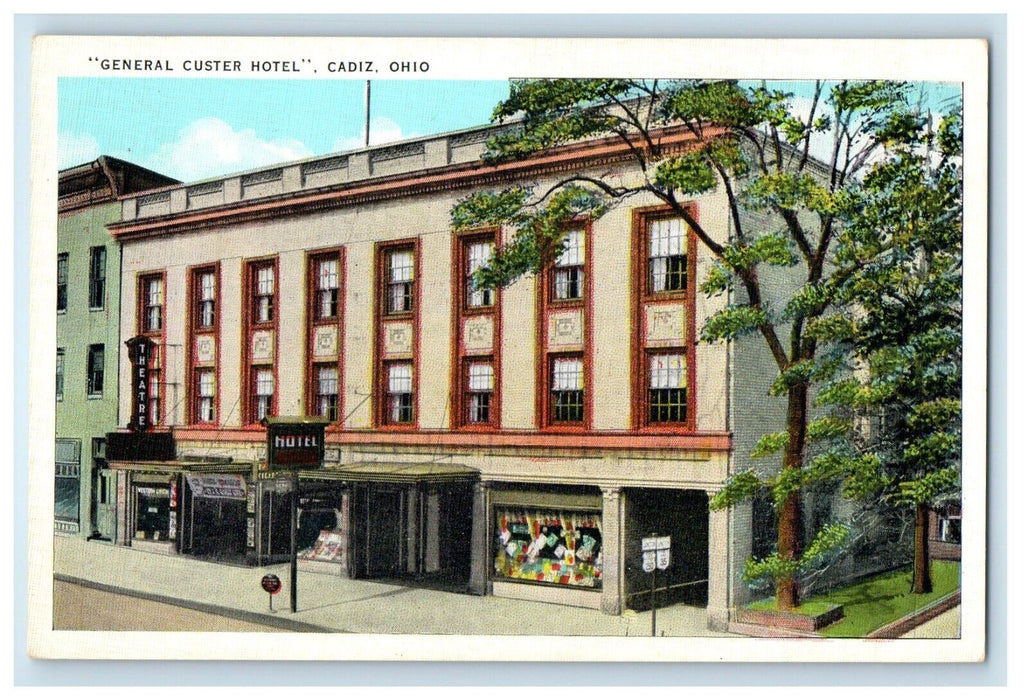 c1930's General Custer Hotel Street View Cadiz Ohio OH Unposted Vintage Postcard