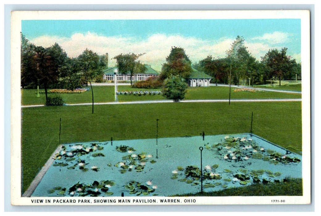 View Of Packard Park Showing Main Pavilion Warren Ohio OH Vintage Postcard