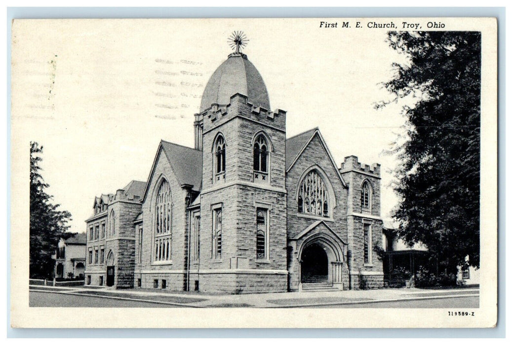 1954 First M.E. Church Street View Troy Ohio OH Unposted Vintage Postcard