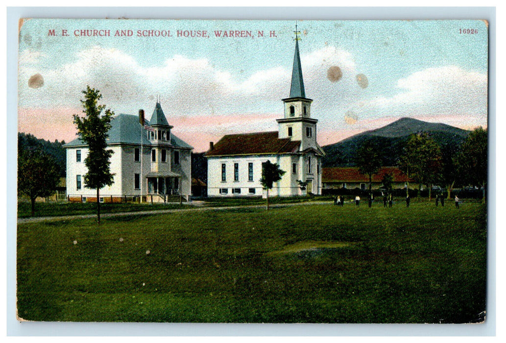1910 ME Church & School House Warren New Hampshire NH Antique Postcard