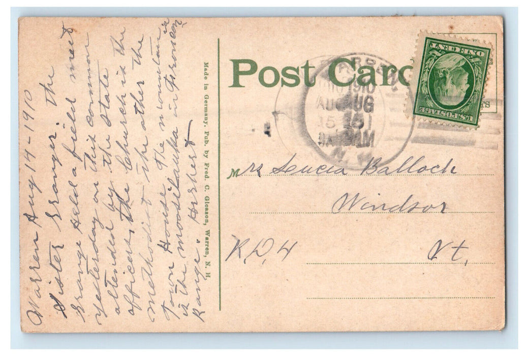 1910 ME Church & School House Warren New Hampshire NH Antique Postcard