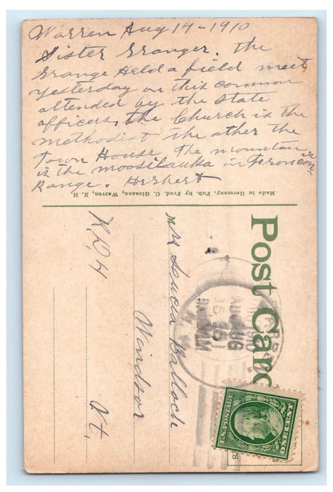 1910 ME Church & School House Warren New Hampshire NH Antique Postcard