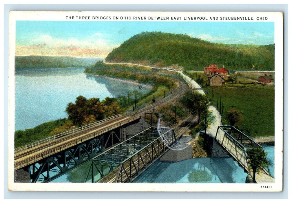 The Three Bridges On Ohio River Between East Liverpool Steubenville OH Postcard