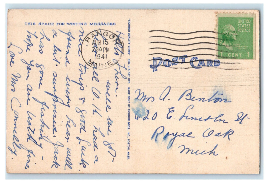 1941 Multiview, Greetings from University of Maine, Bangor ME Postcard