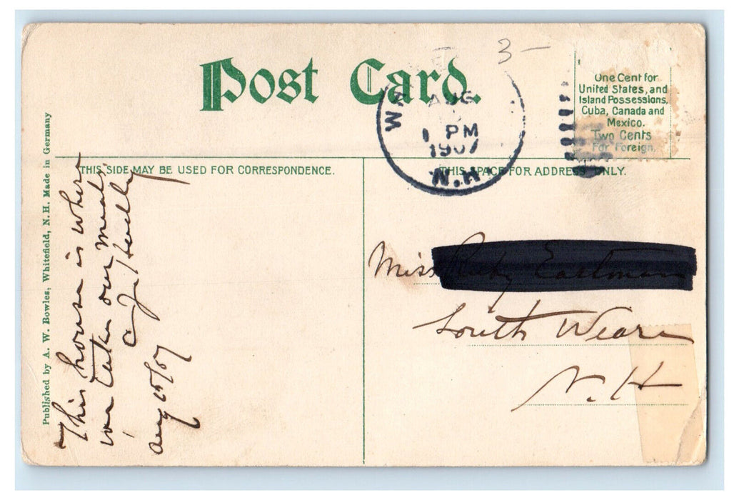 1907 Overlook House, Whitefield New Hampshire NH Antique Posted Postcard