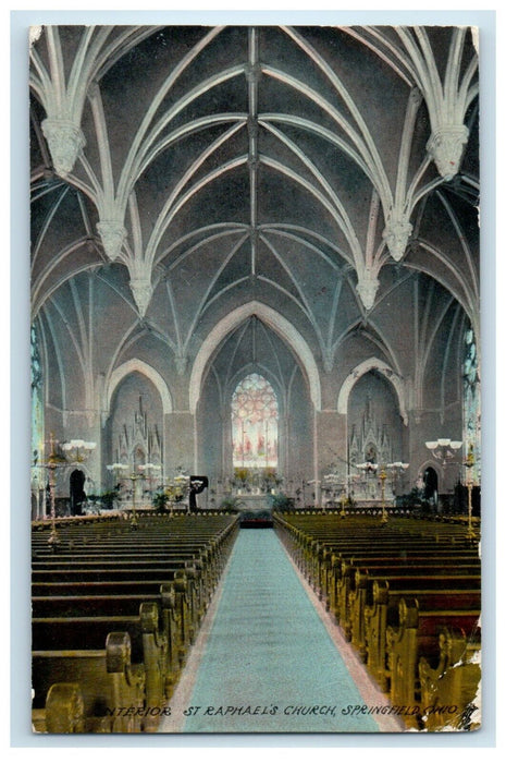 1911 Interior St. Raphahel's Church Springfield Ohio OH Posted Antique Postcard