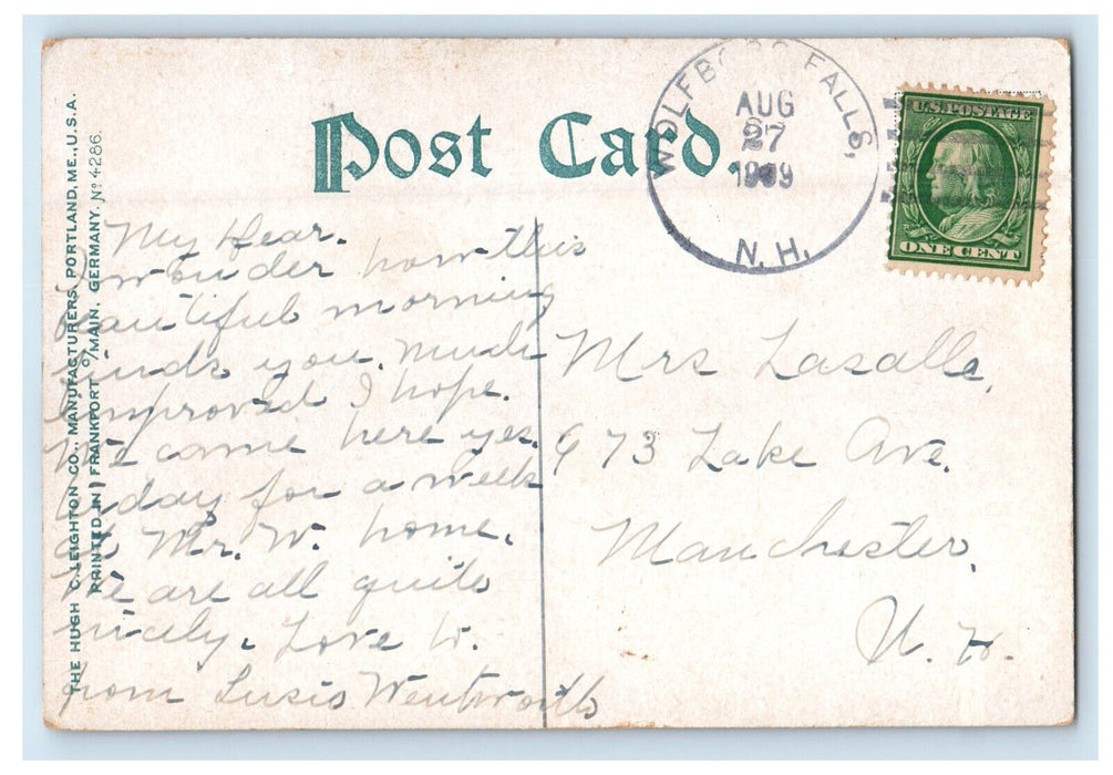 1909 Lake Winnepesaukee, Wolfboro Bay Wolfboro NH Wolfboro Falls NH Postcard