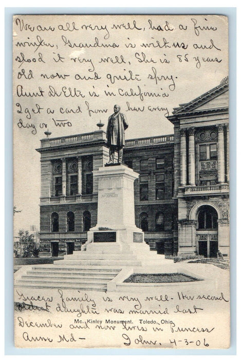 1906 A View Of Mc. Kinley Monument Toledo Ohio OH Posted Antique Postcard