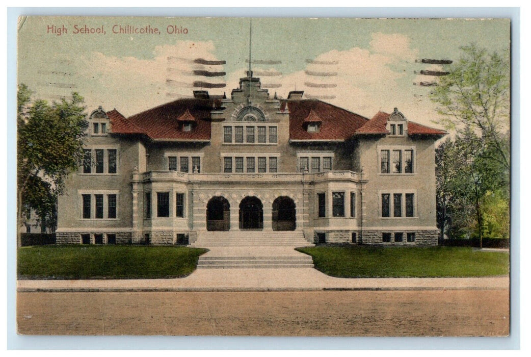 1938 High School Building Street View Chillicothe Ohio OH Vintage Postcard