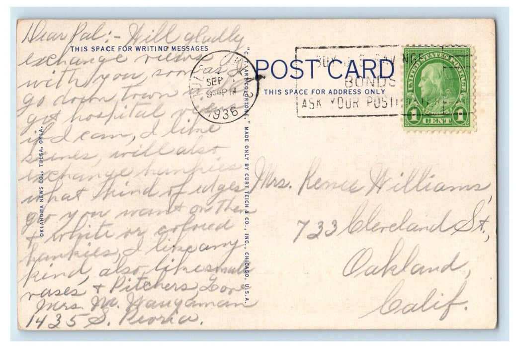 1936 Boston Avenue Building Cars Tulsa Oklahoma OK Posted Vintage Postcard