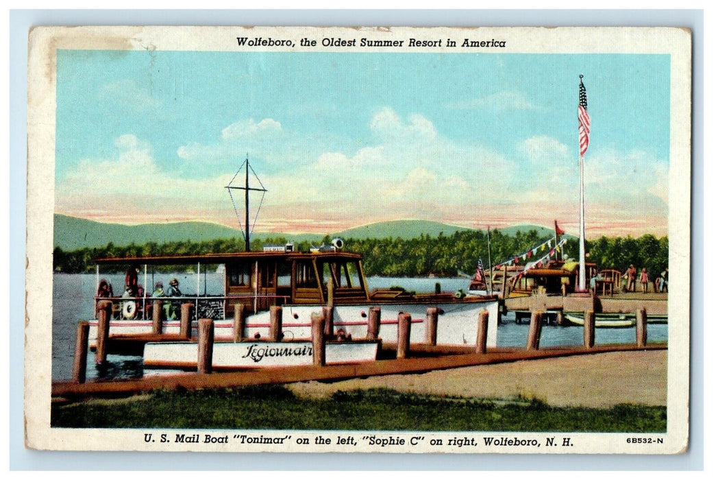 c1930's U.S Mail Boat Tonimar And Sophie C Wolfeboro New Hampshire NH Postcard