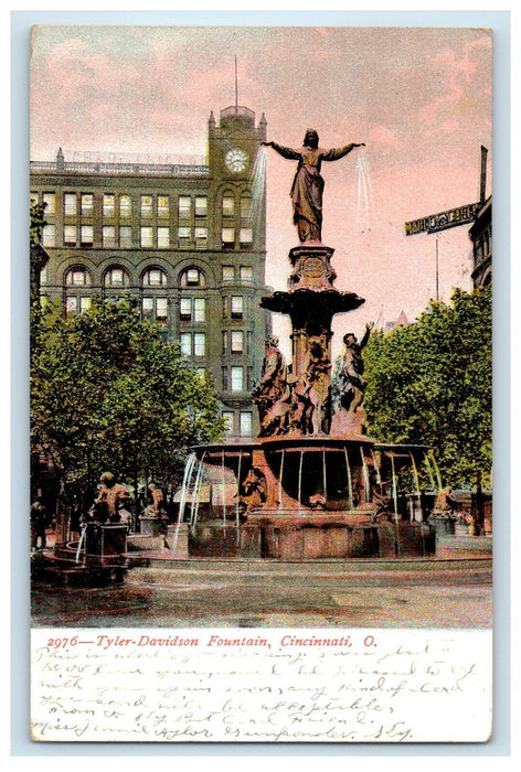 1908 Tyler Davidson Fountain Cincinnati  Ohio OH, Florence KY Antique Postcard