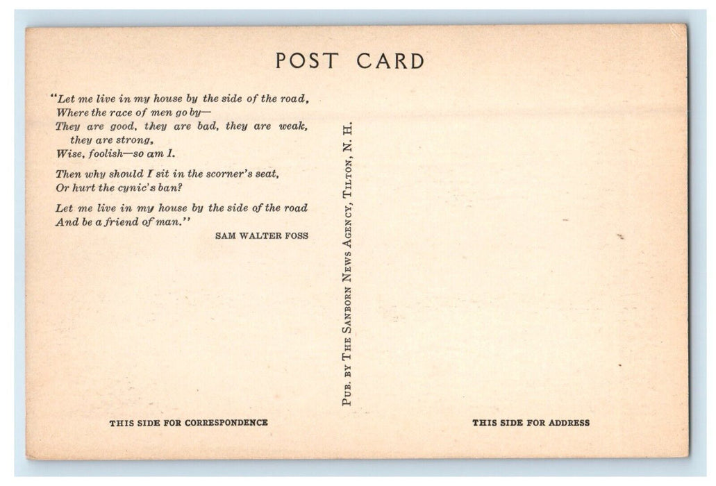 The House Side Road Poem By Sam Walter Foss Tilton New Hampshire NH Postcard