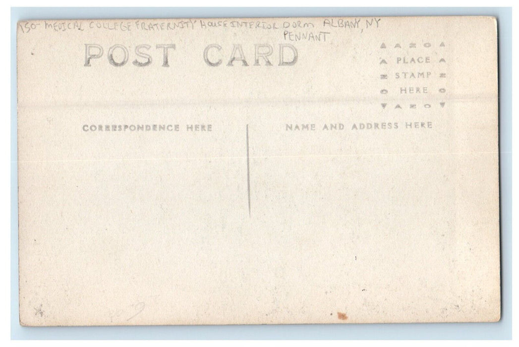 Medical College Fraternity House Interior Albany NY Pennant RPPC Photo Postcard