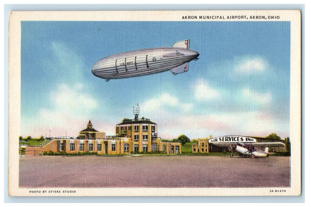 Akron Municipal Airport U.S Navy Plane Air Service Inc. Akron Ohio OH  Postcard