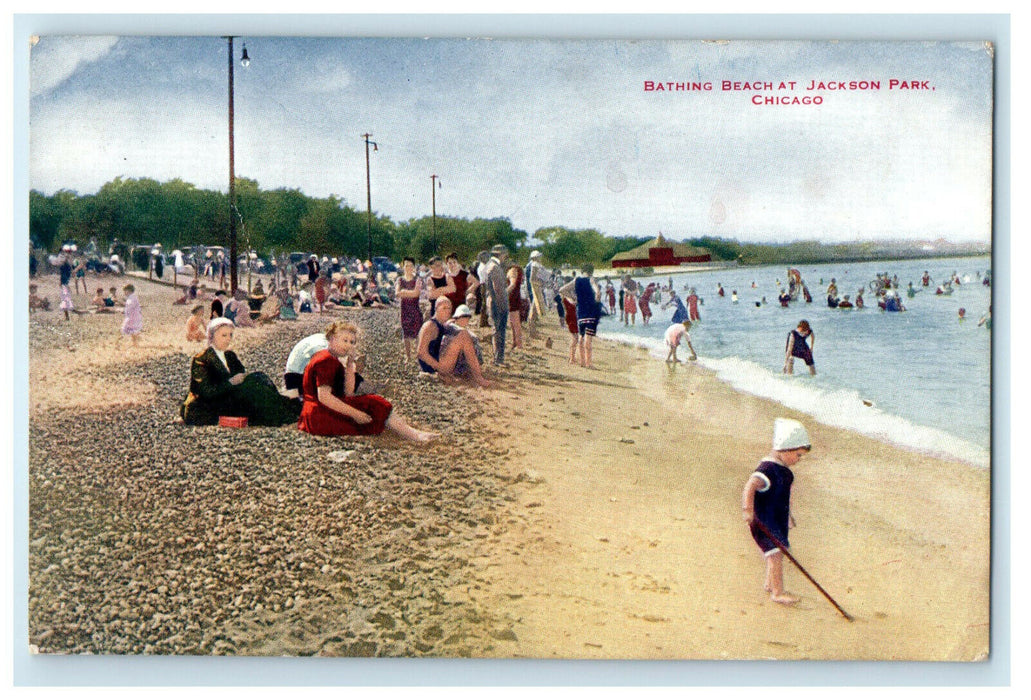 c1910s Bathing Beach at Jackson Park Chicago Illinois IL Antique Posted Postcard