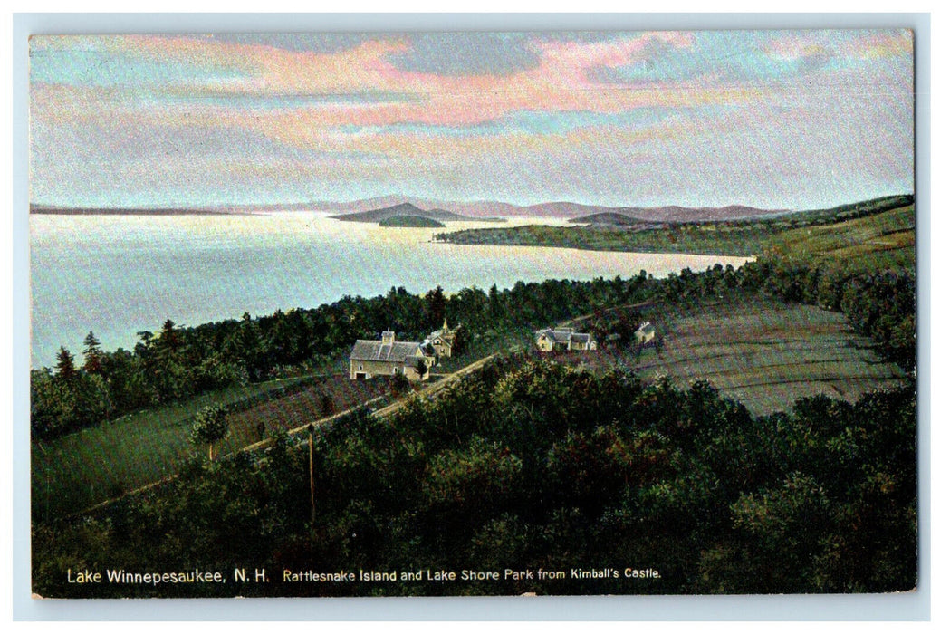 1909 Rattlesnake Island and Lake Shore Lake Winnepesaukee NH Antique Postcard
