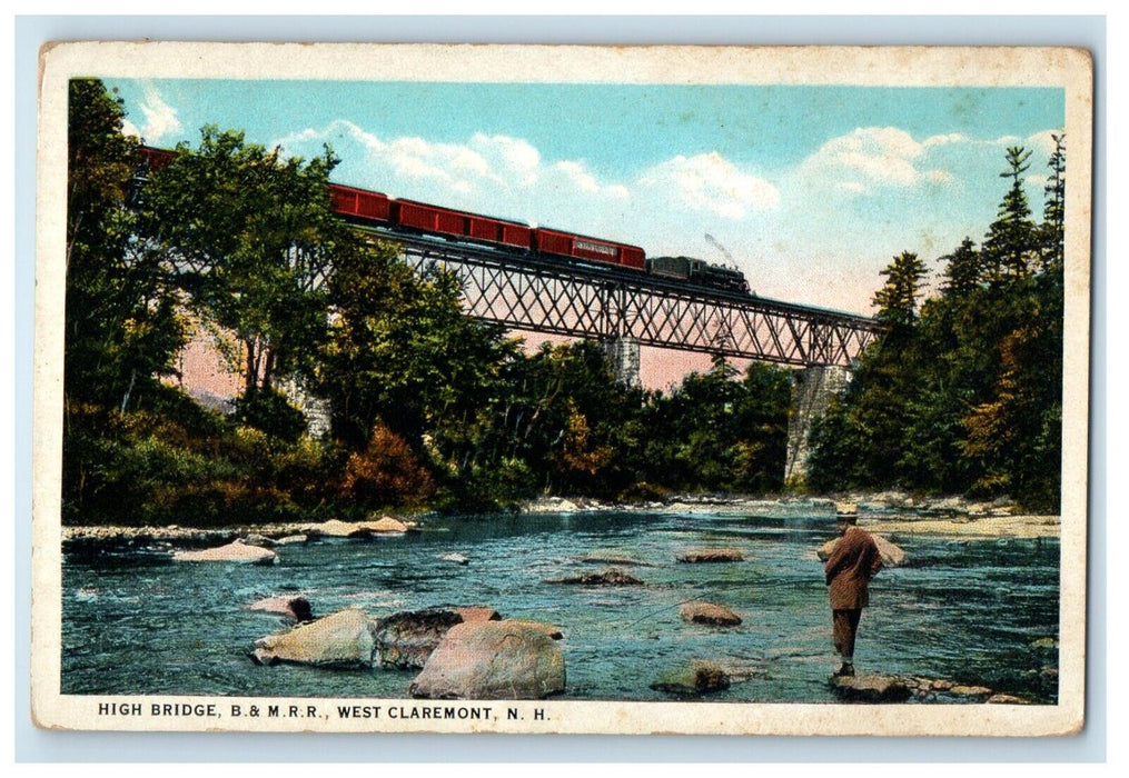 c1920's High Bridge B & M.R.R. Train West Claremont New Hampshire NH Postcard