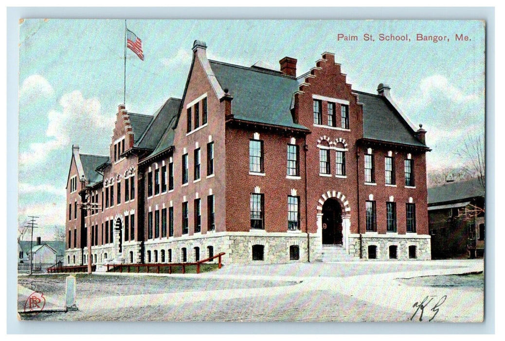 A View Of Palm Street School Building Bangor Maine ME Unposted Antique Postcard