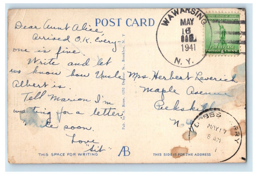 1941 Greetings From Wawarsing New York NY, Chipmunks Postcard