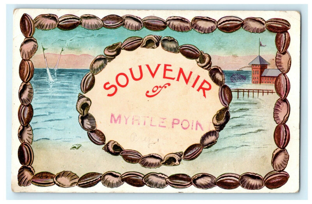 1910 Souvenir of Myrtle Point Oregon OR Seashell Border Posted Antique Postcard