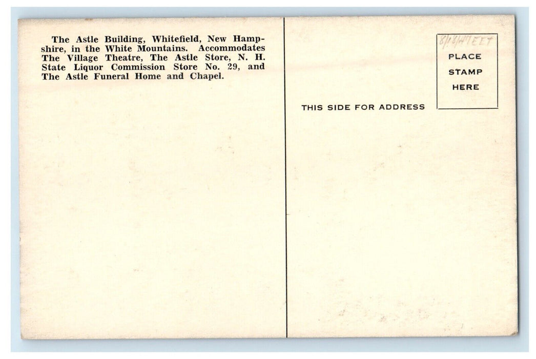 The Astle Building In The White Mountain Whitefield New Hampshire NH Postcard