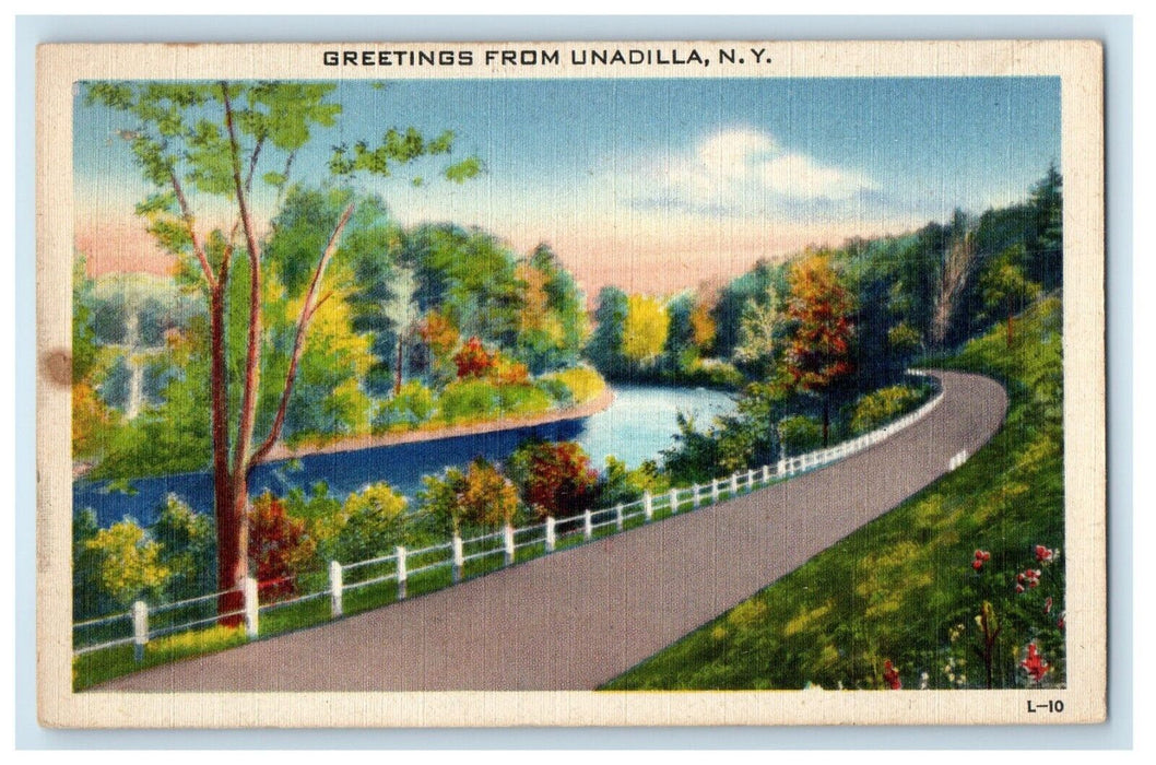c1910's Greetings From Unadilla New York NY, Road And River View Postcard