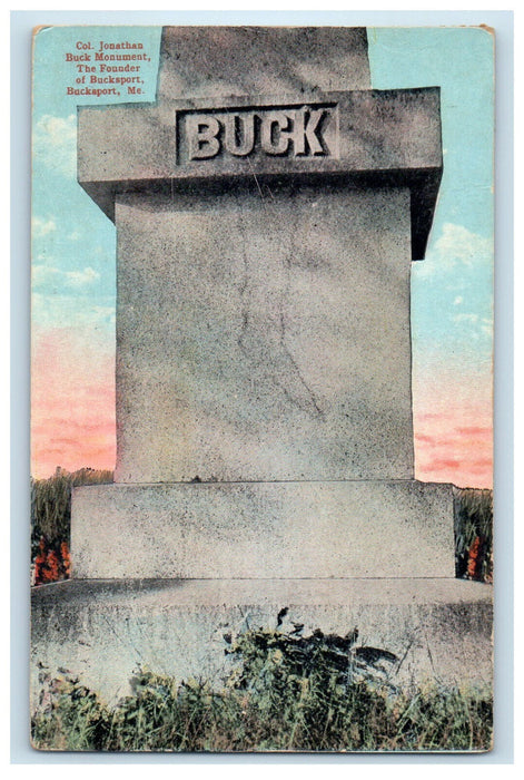 1935 Col. Jonathan Buck Monument The Founder of Bucksport, Maine ME Postcard