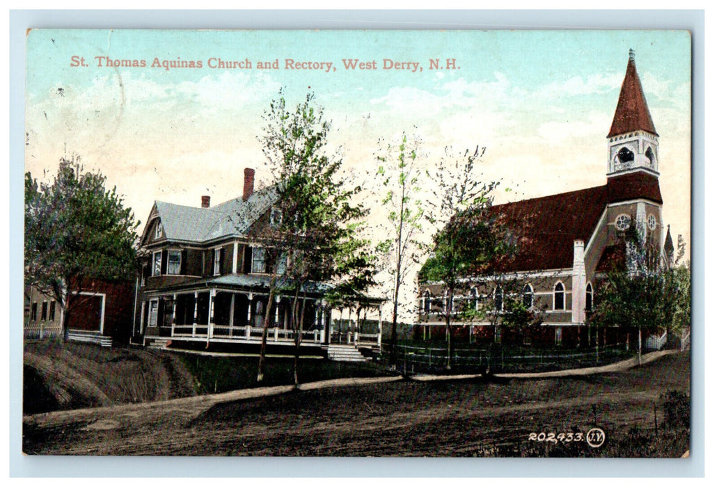 1909 St. Thomas Aquinas Church and Rectory West Derry New Hampshire NH Postcard
